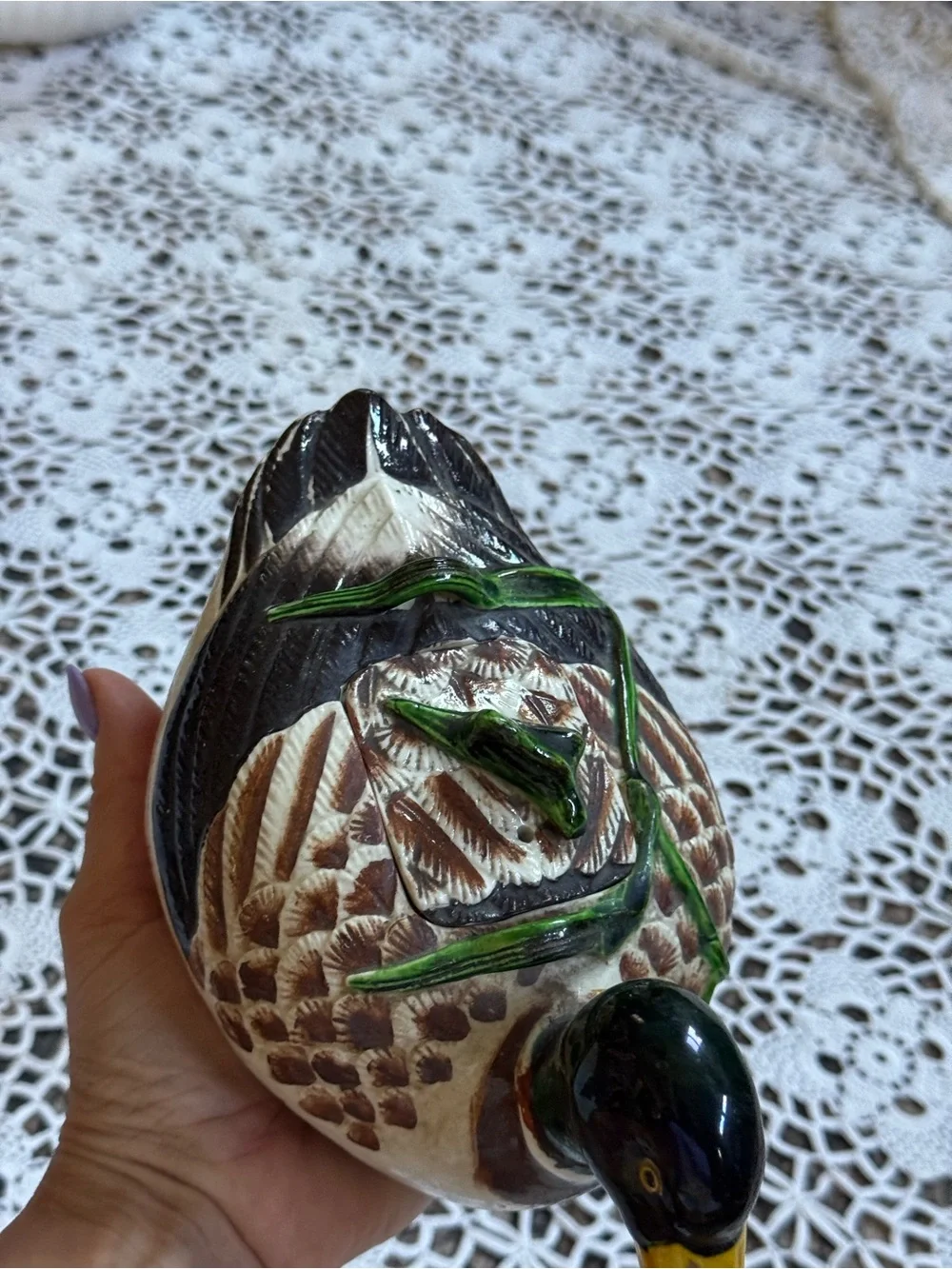 Vintage 1987 Ceramic Mallard Duck Teapot Hand Painted